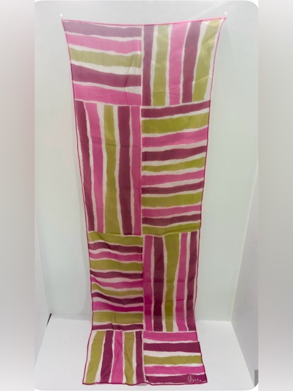 Vintage Vera Neumann Oblong Chiffon striped geometric pattern  Scarf  14” X 43”
